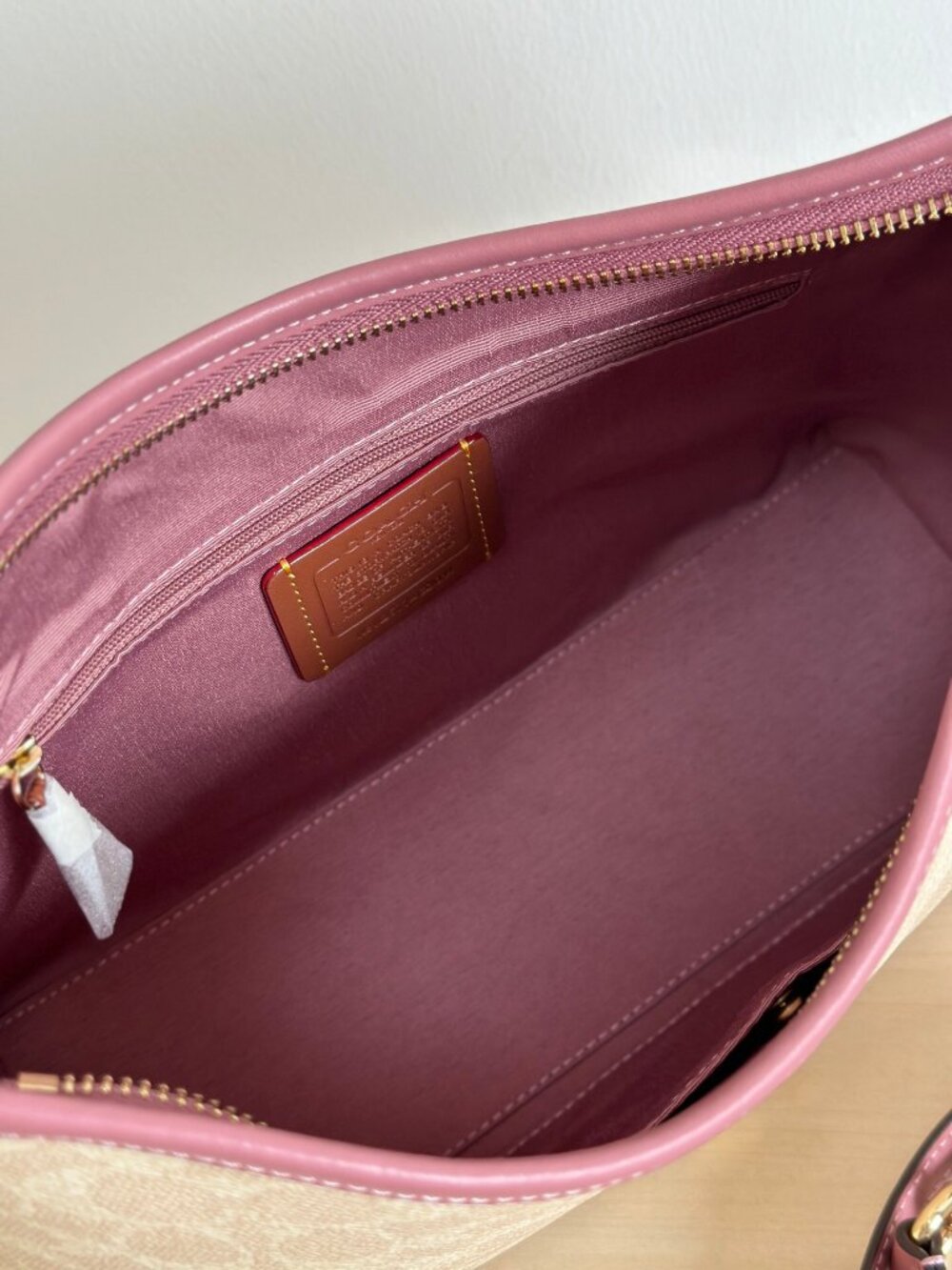 COACH Laurel Canvas Cream Pink Leather Shoulder Bag - Picture 7 of 9